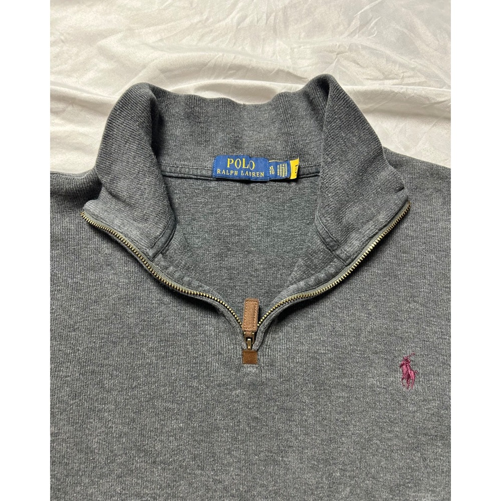 Polo Ralph Lauren Mens XL Gray 1/4 Zip Pullover Mock Cotton Knit Sweater Pony